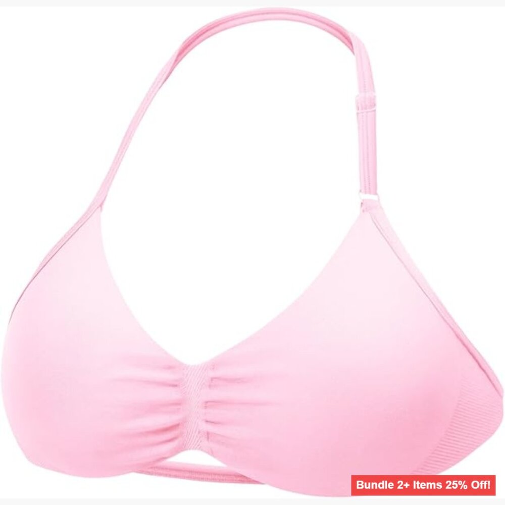 Strappy Halter Sports Bra Padded Medium Support Seamless Workout Yoga